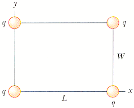 1283_Four identical point charges are located on the corners of a rectangle.gif